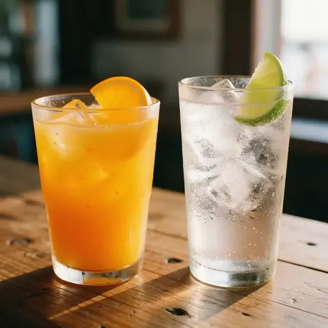 Copos de suco e refrigerante